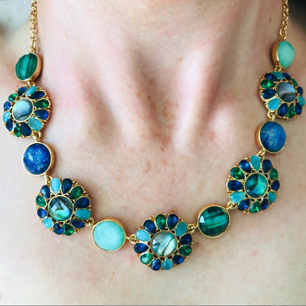 Kate Spade Romantic Aqua Turquoise Bloom Graduated Multicolor Statement Necklace